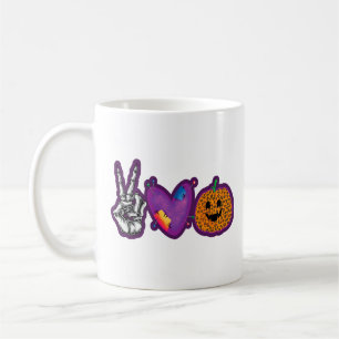 Skeleton Pumpkin Peace Kärlek Halloween Kaffemugg