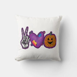 Skeleton Pumpkin Peace Kärlek Halloween Kudde