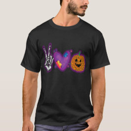 Skeleton Pumpkin Peace Kärlek Halloween T Shirt