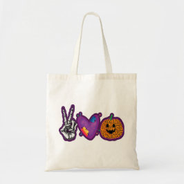 Skeleton Pumpkin Peace Kärlek Halloween Tygkasse
