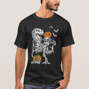 Skeleton Pumpkin Riding Art Dinosaur T Rex Hallowe T Shirt