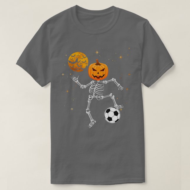 Skeleton Pumpkin Soccer Halloween Boys Girls Kids T Shirt (Design framsida)