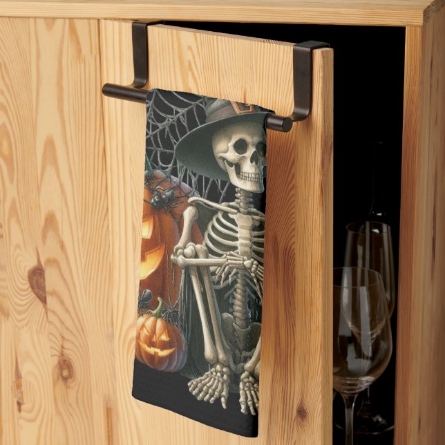 Skeleton Pumpkins Halloween Kitchen Towels Kökshandduk (Thirds Fold)