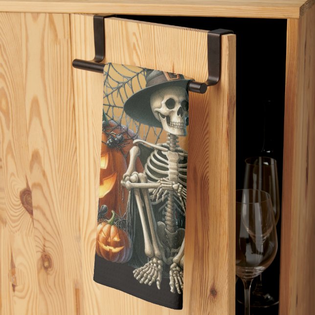 Skeleton Pumpkins Halloween Kitchen Towels Kökshandduk (Thirds Fold)