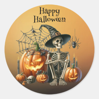 Skeleton Pumpkins Halloween Sticker Runt Klistermärke