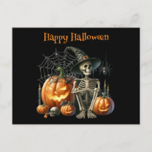 Skeleton Pumpkins Halloween-vykort