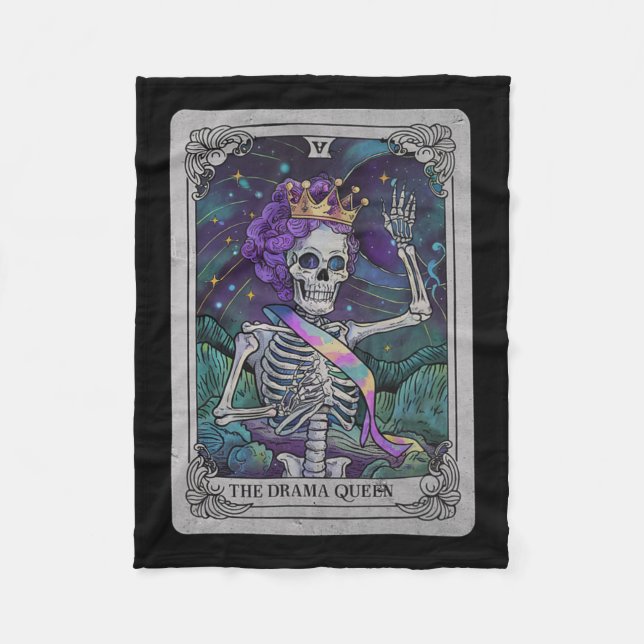 Skeleton Queen Tarot Card Gothic Witchy Halloween Fleecefilt (Framsidan)