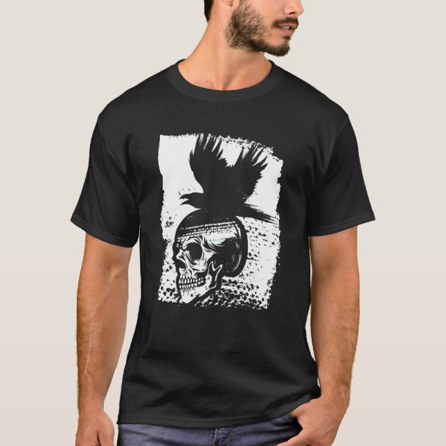 Skeleton Raven Gothic Satanism Occult Horror Djävu T Shirt (Framsida)