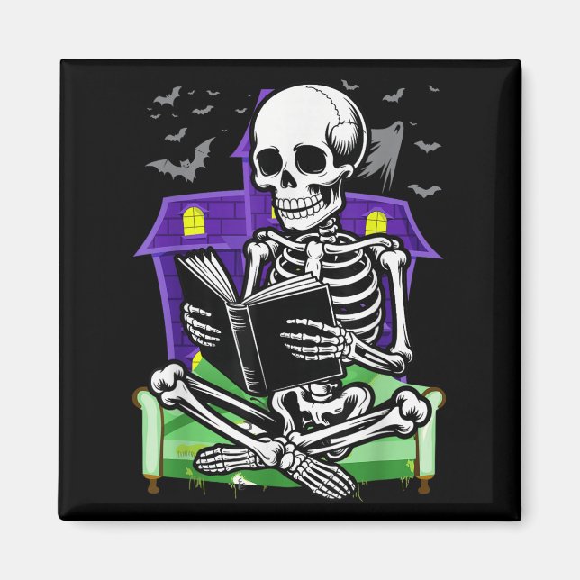 Skeleton Reading Bok Älskare Bookworms Readers Hal Magnet (Framsidan)