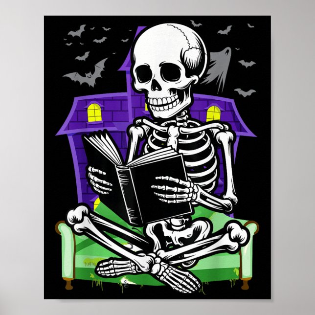 Skeleton Reading Bok Älskare Bookworms Readers Hal Poster (Framsidan)