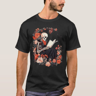 Skeleton Reading Book Lover Floral Flowers Bookish T Shirt