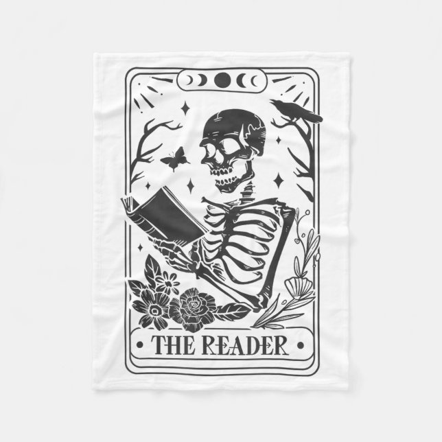 Skeleton Reading Book Lover Funny The Reader Tarot Fleecefilt (Framsidan)