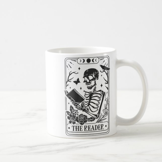 Skeleton Reading Book Lover Funny The Reader Tarot Kaffemugg (Höger)