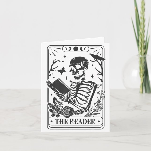 Skeleton Reading Book Lover Funny The Reader Tarot Kort (Framsida)
