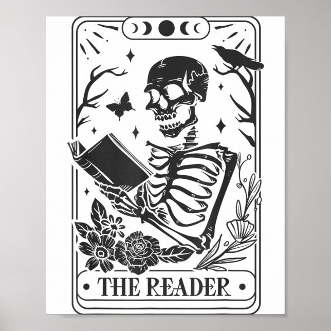 Skeleton Reading Book Lover Funny The Reader Tarot Poster (Framsidan)