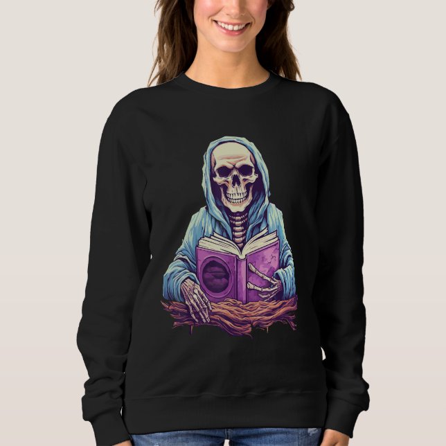 Skeleton Reading Book  Pastel Goth Bookish Librari T Shirt (Framsida)