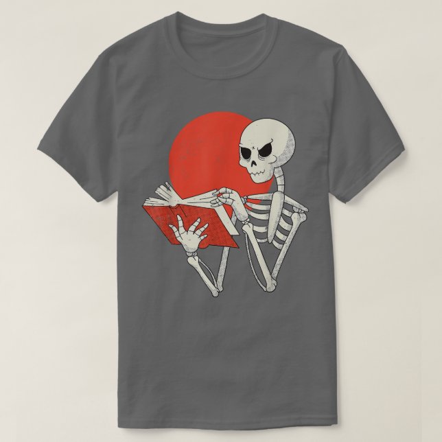 Skeleton Reading Book Sunset Lover Reading Club Li T Shirt (Design framsida)