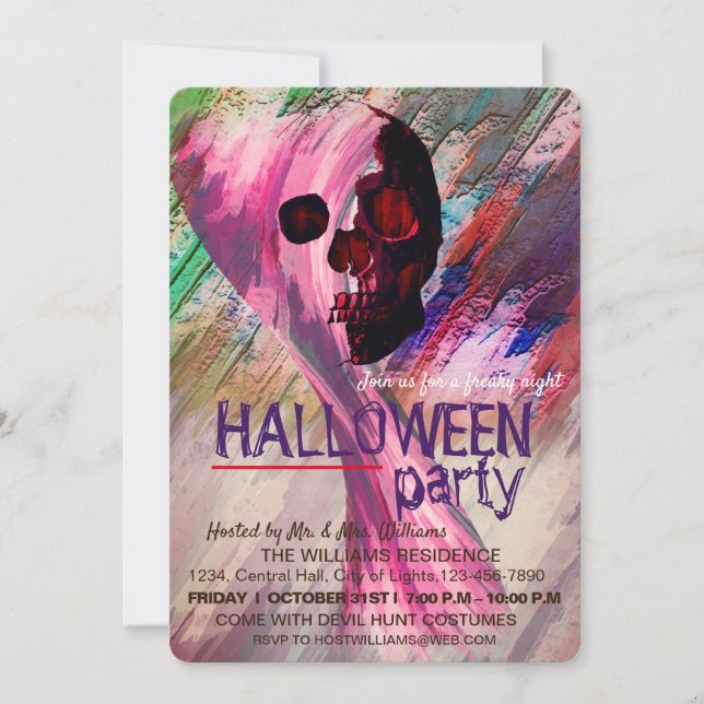 Skeleton Red Payed Halloween Watercolor RetroArt Inbjudningar (Framsida)