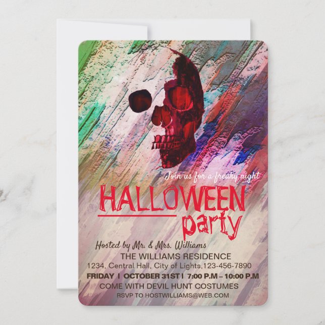 Skeleton Red Payed Halloween Watercolor RetroArt Inbjudningar (Framsida)