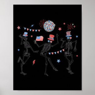 Skeleton Retro 4:e juli amerikanska Flagga Skellie Poster