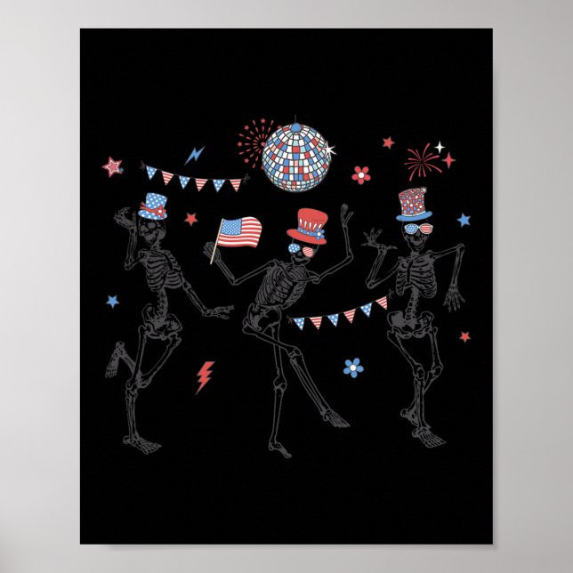 Skeleton Retro 4:e juli amerikanska Flagga Skellie Poster (Framsidan)
