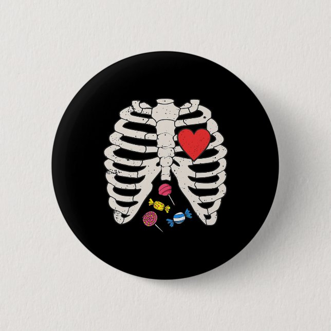 Skeleton Rib Cage Candy Heart Funny Xray Halloween Knapp (Framsida)
