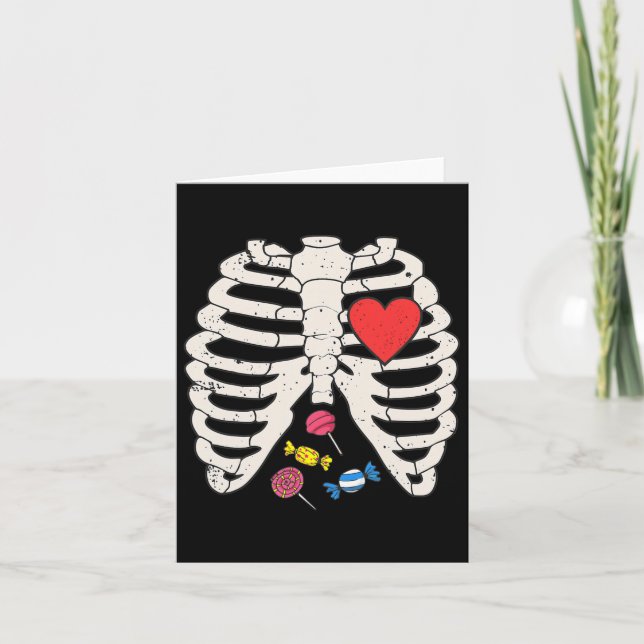 Skeleton Rib Cage Candy Heart Funny Xray Halloween Kort (Framsida)