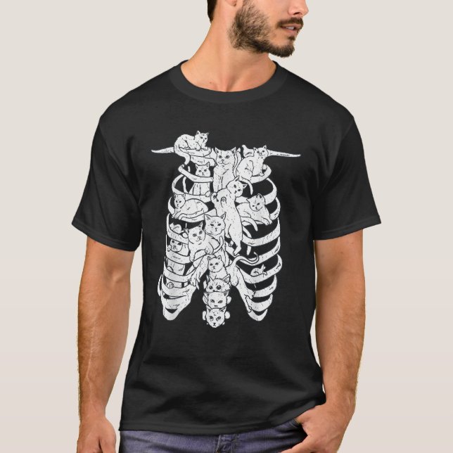Skeleton Rib Cage Costume for Cat Cat T Shirt (Framsida)