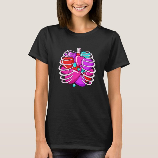 Skeleton Rib Cage Heart Valentines day Cute Kärlek T Shirt (Framsida)