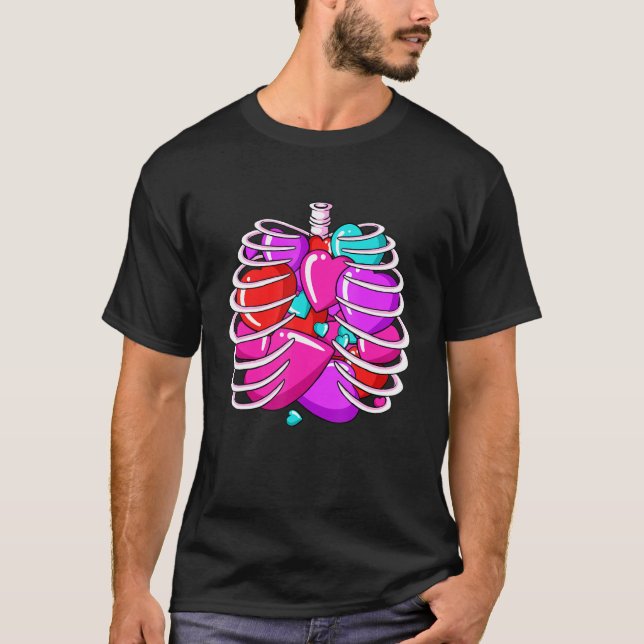 Skeleton Rib Cage Heart Valentines day Cute Kärlek T Shirt (Framsida)