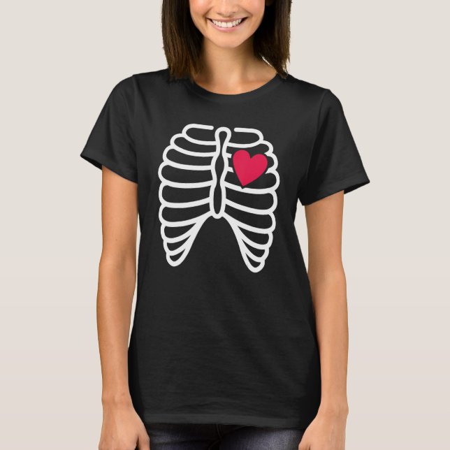 Skeleton Rib Cage Heart X Ray Adults Kids  Hallowe T Shirt (Framsida)