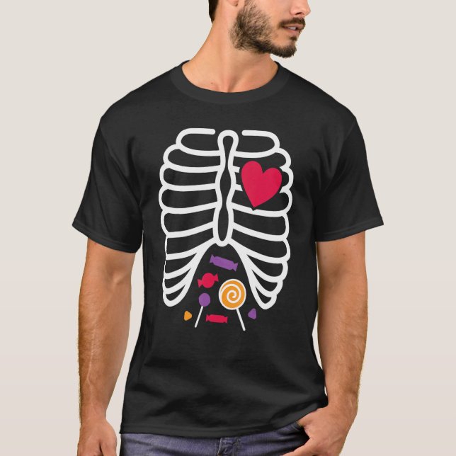 Skeleton Rib Cage Heart X Ray Candy Halloween Tod T Shirt (Framsida)