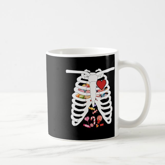 Skeleton Rib Cage X-ray Candy Funny Halloween Cost Kaffemugg (Höger)