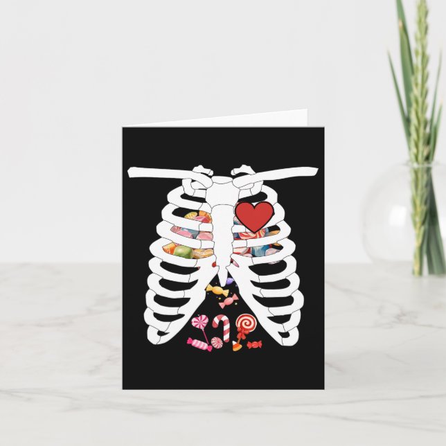 Skeleton Rib Cage X-ray Candy Funny Halloween Cost Kort (Framsida)