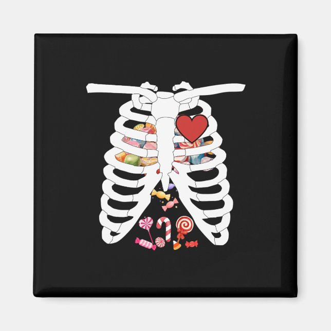 Skeleton Rib Cage X-ray Candy Funny Halloween Cost Magnet (Framsidan)