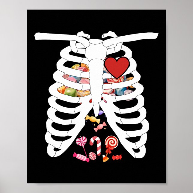 Skeleton Rib Cage X-ray Candy Funny Halloween Cost Poster (Framsidan)