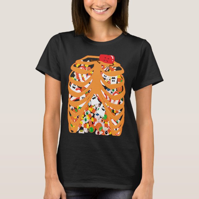 Skeleton Rib Cage X ray Candy Halloween Trick elle T Shirt (Framsida)