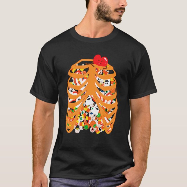Skeleton Rib Cage X Ray Candy Halloween Trick elle T Shirt (Framsida)