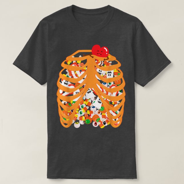 Skeleton Rib Cage Xray Candy Halloween Trick eller T Shirt (Design framsida)
