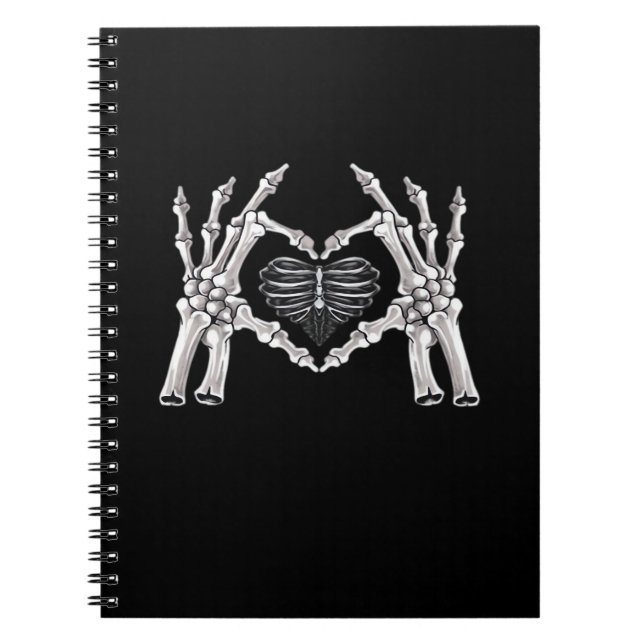 Skeleton Ribs Hand Heart-tecken Anteckningsbok (Framsidan)