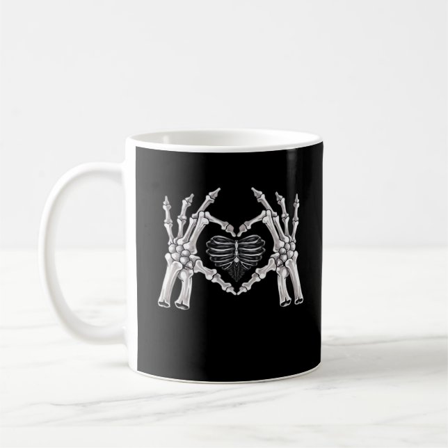 Skeleton Ribs Hand Heart-tecken Kaffemugg (Vänster)