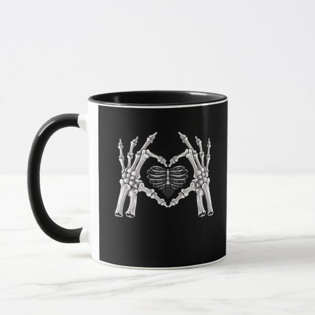 Skeleton Ribs Hand Heart-tecken Mugg (Vänster)