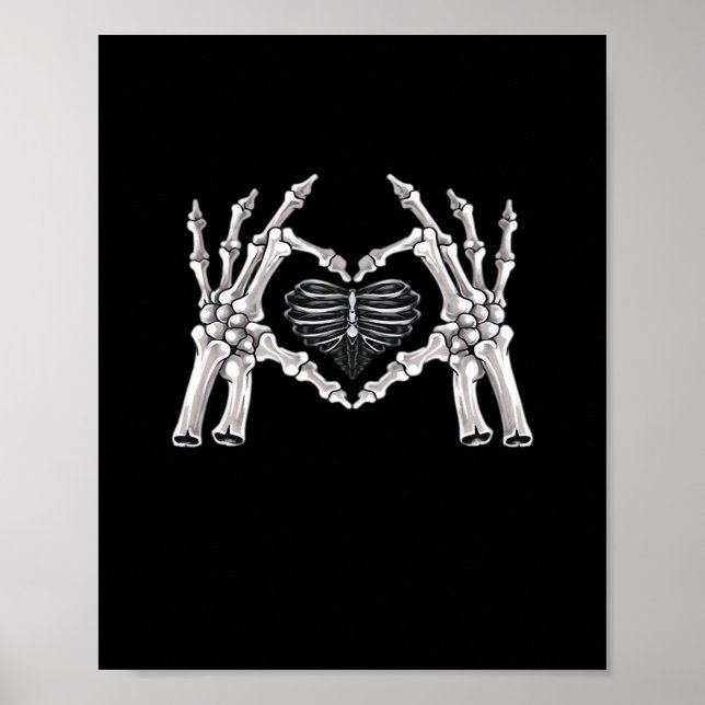 Skeleton Ribs Hand Heart-tecken Poster (Framsidan)