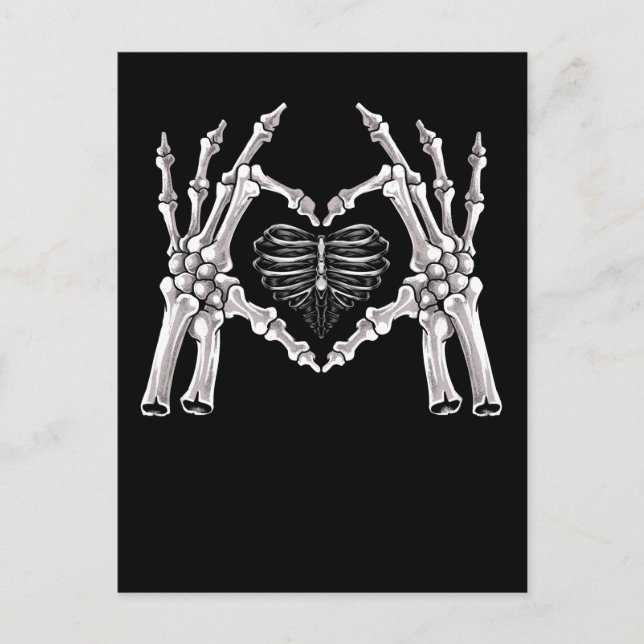 Skeleton Ribs Hand Heart-tecken Vykort (Framsida)
