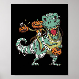 Skeleton ride Jurassic Dinosaur Halloween grunge Poster