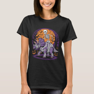 Skeleton rides a triceratops Halloween T Shirt