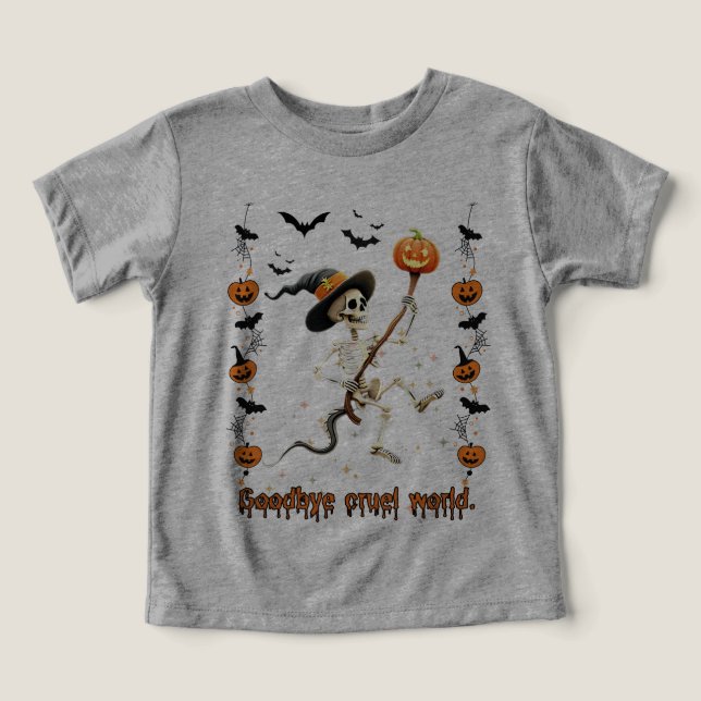 Skeleton Riding a Broomstick Halloween T Shirt (Design Framsida)