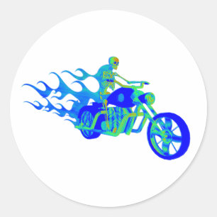 Skeleton Riding a Motorcycle Runt Klistermärke