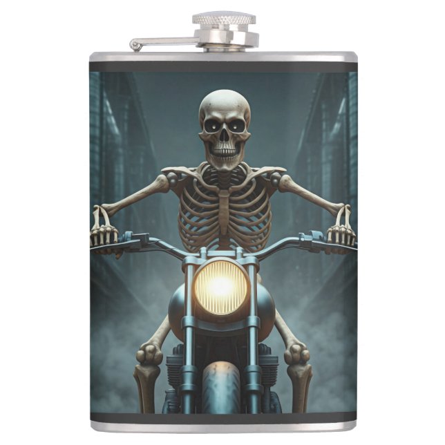 Skeleton Riding A Motorcykel Fickplunta (Framsidan)