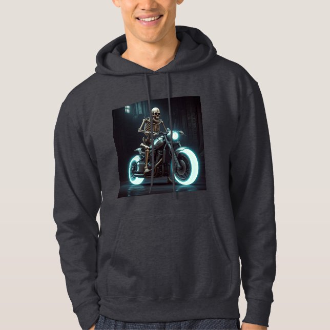 Skeleton Riding A Motorcykel Hoodie (Framsida)